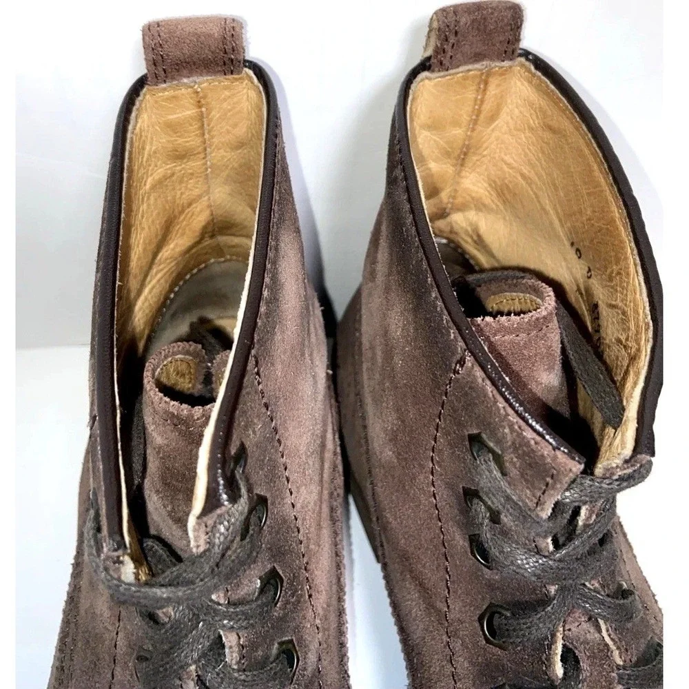 Frye Mens 10 D Brown Leather Chukka Boots Apron Moc Toe Ankle Work Trousers Shoe
